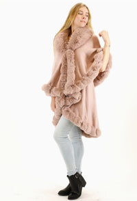 FUR TRIM DOUBLE LAYER WRAP