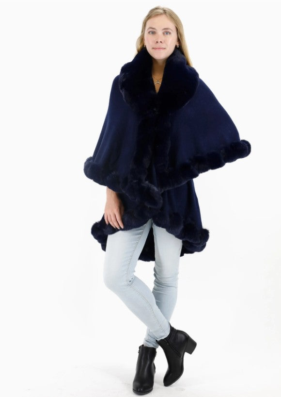 FUR TRIM DOUBLE LAYER WRAP
